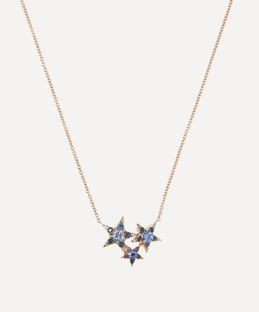 SELIM MOUZANNAR ROSE GOLD ISTANBUL BLUE SAPPHIRE AND DIAMOND STAR CLUSTER PENDANT NECKLACE,000721013