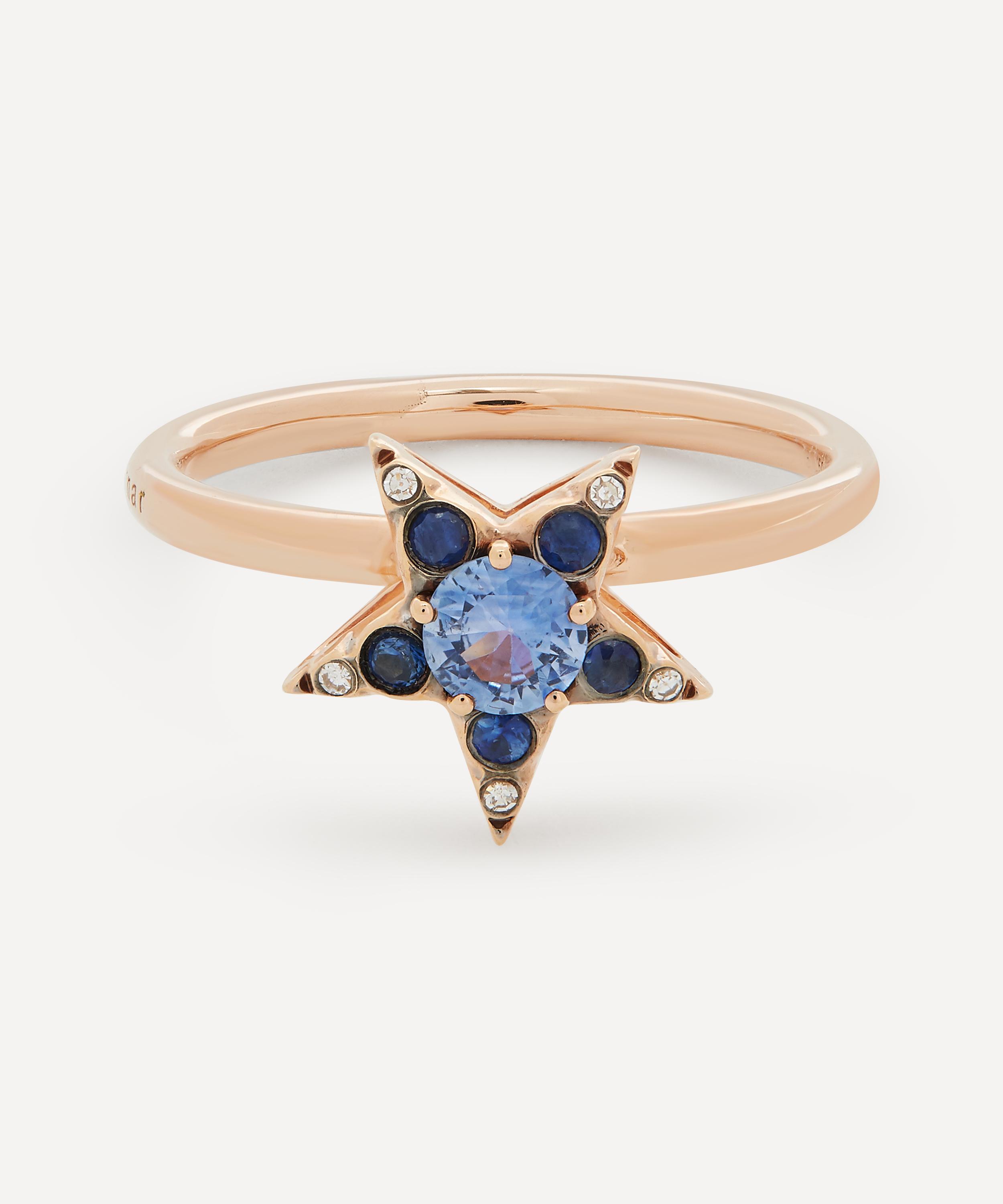 SELIM MOUZANNAR ROSE GOLD ISTANBUL BLUE SAPPHIRE AND DIAMOND STAR RING,000721021