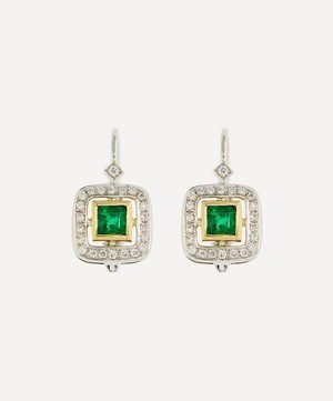 Kojis - White Gold Art Deco-Style Emerald and Diamond Drop Earrings image number 0