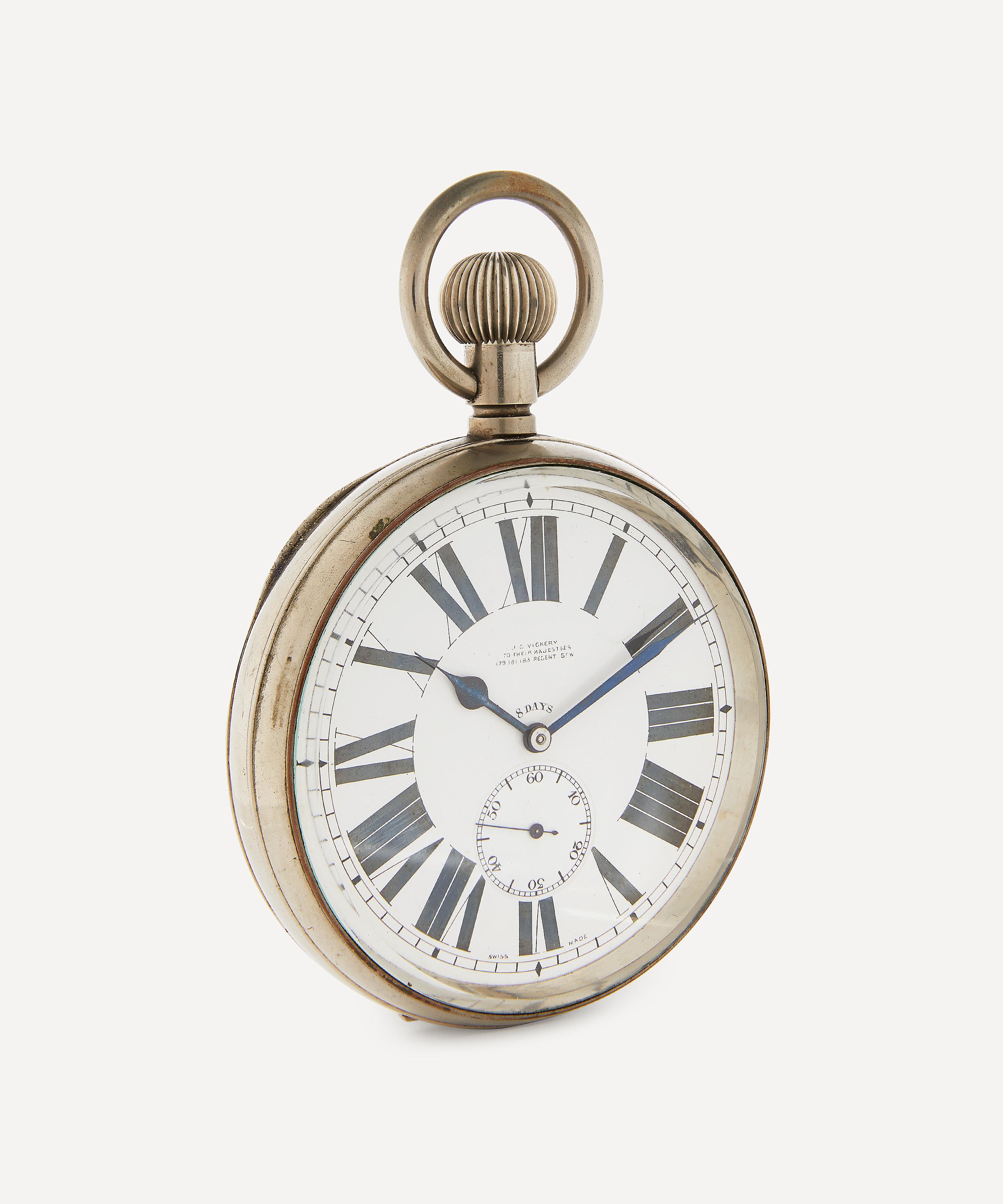 Designer Vintage - Victorian J. C. Vickery White Metal Goliath Pocket Watch/Travel Clock image number 1