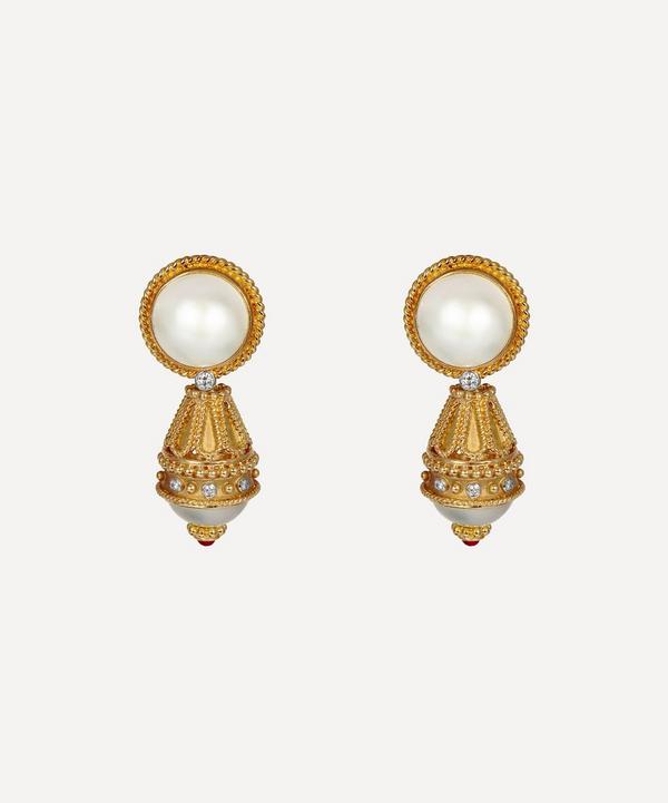 Kojis - Gold Pearl and Diamond Detachable Drop Earrings image number null