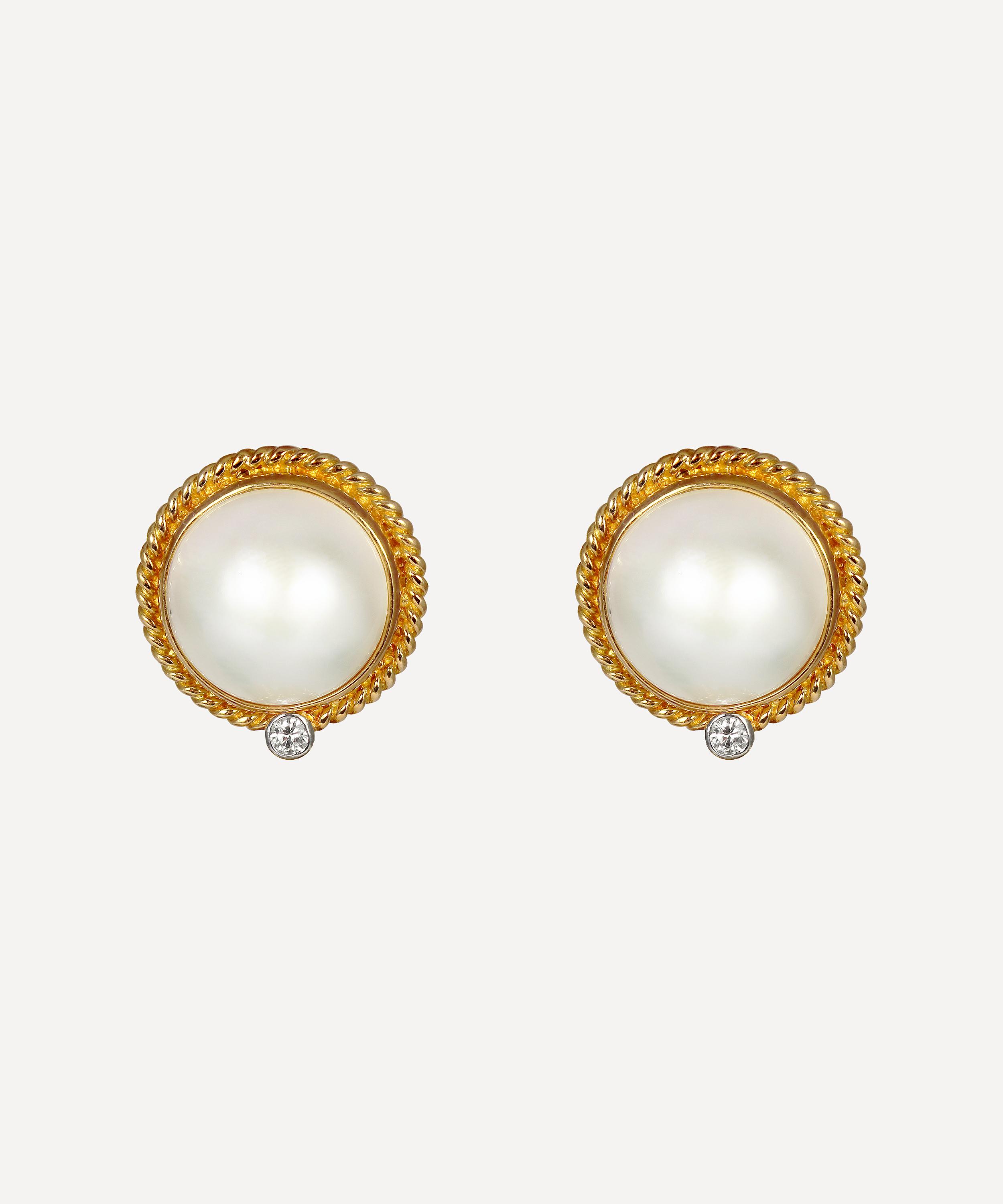 Kojis - Gold Pearl and Diamond Detachable Drop Earrings image number 1