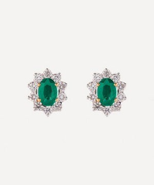 Kojis - 18ct White Gold Emerald and Diamond Cluster Stud Earrings image number 0