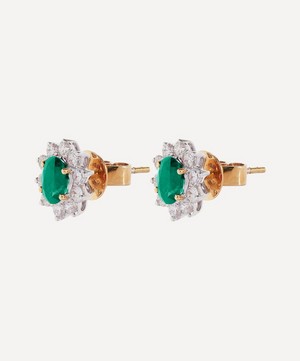 Kojis - 18ct White Gold Emerald and Diamond Cluster Stud Earrings image number 2