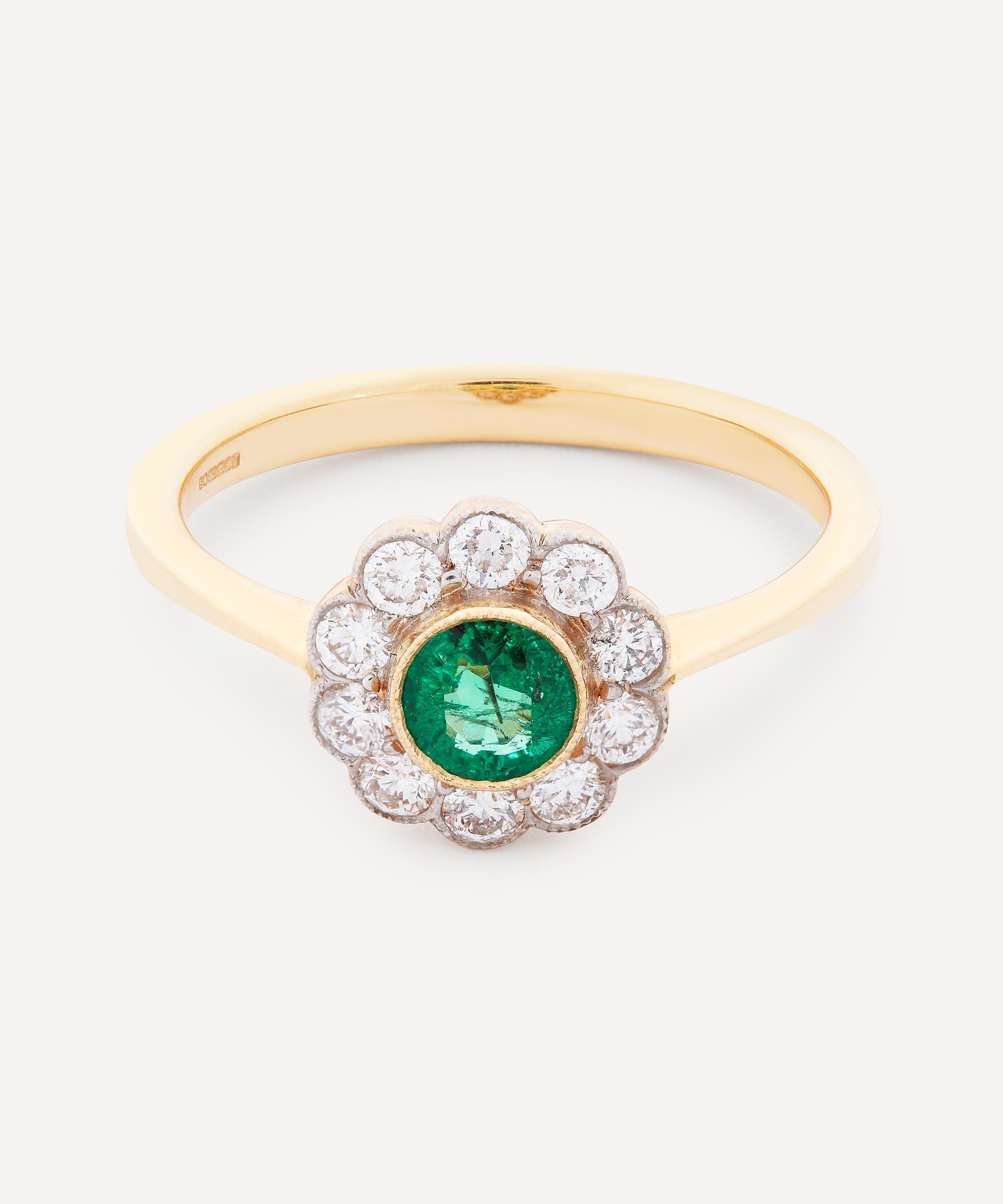 Kojis - 18ct Gold Emerald and Diamond Flower Cluster Ring image number null