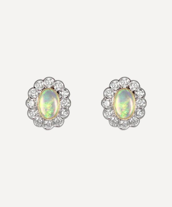 Kojis - White Gold Opal and Diamond Cluster Stud Earrings image number null