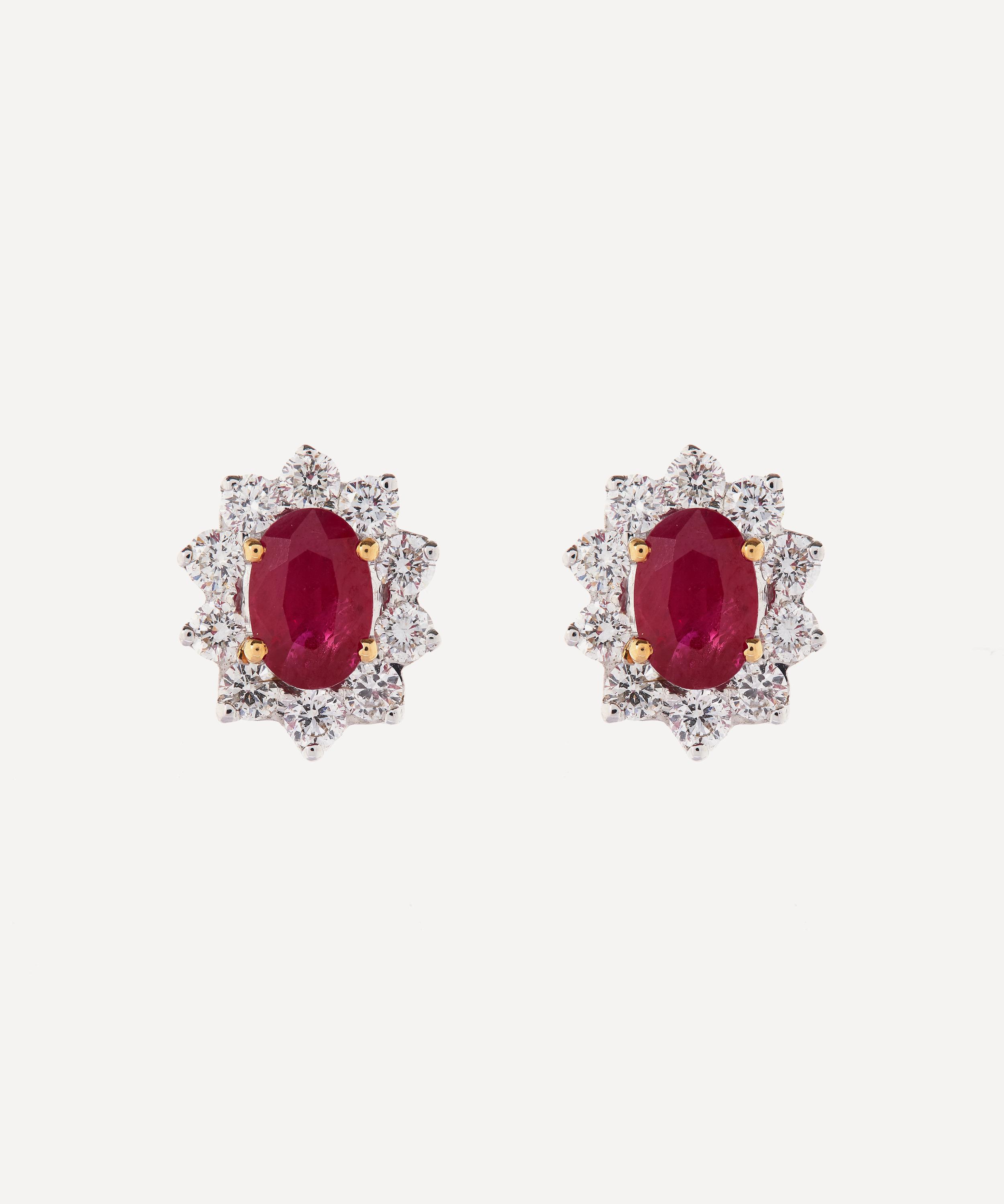 Kojis - 18ct White Gold Ruby and Diamond Cluster Stud Earrings image number 
