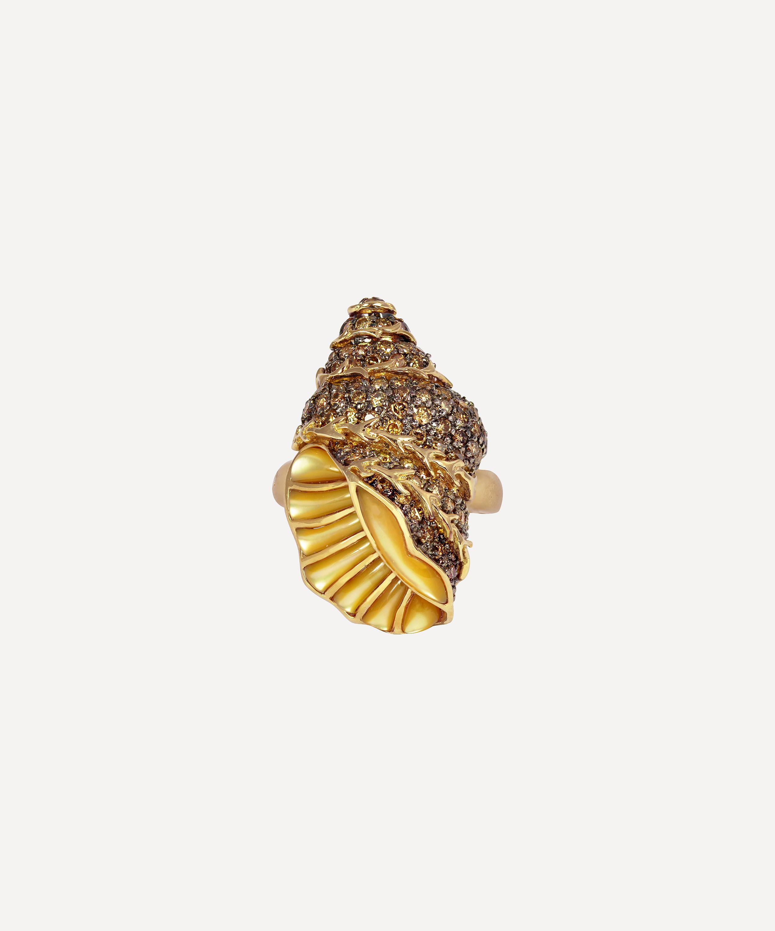 Kojis - 14ct Gold Mother of Pearl and Champagne Diamond Shell Ring image number 0