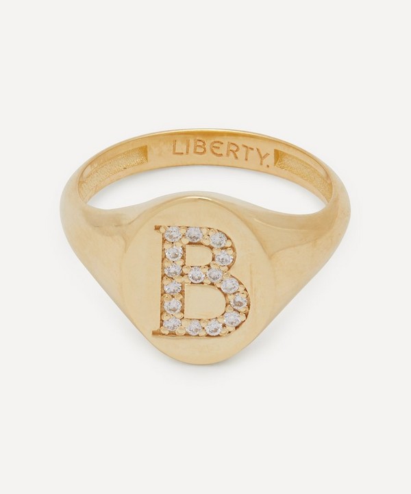 Liberty - 9ct Gold and Diamond Initial Liberty Signet Ring – B image number null
