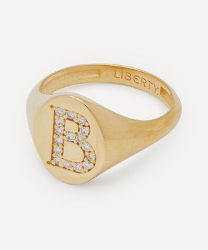 Liberty - 9ct Gold and Diamond Initial Liberty Signet Ring – B image number 2