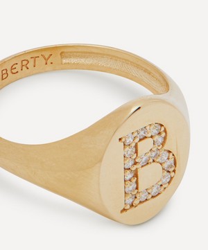 Liberty - 9ct Gold and Diamond Initial Liberty Signet Ring – B image number 3
