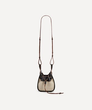 Loewe - Mini Hammock Linen and Leather Drawstring Bag image number 3