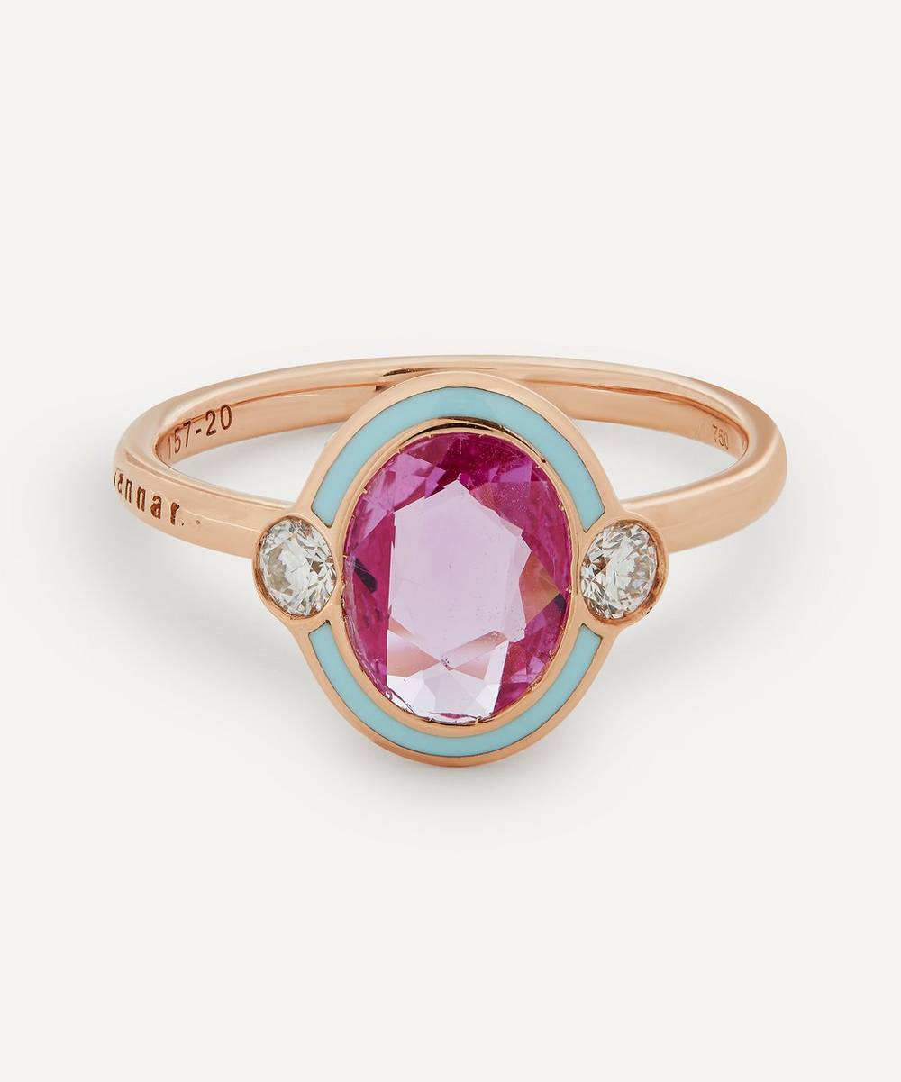 Selim Mouzannar - 18ct Rose Gold Gemma Pink Sapphire and Diamond Enamel Ring