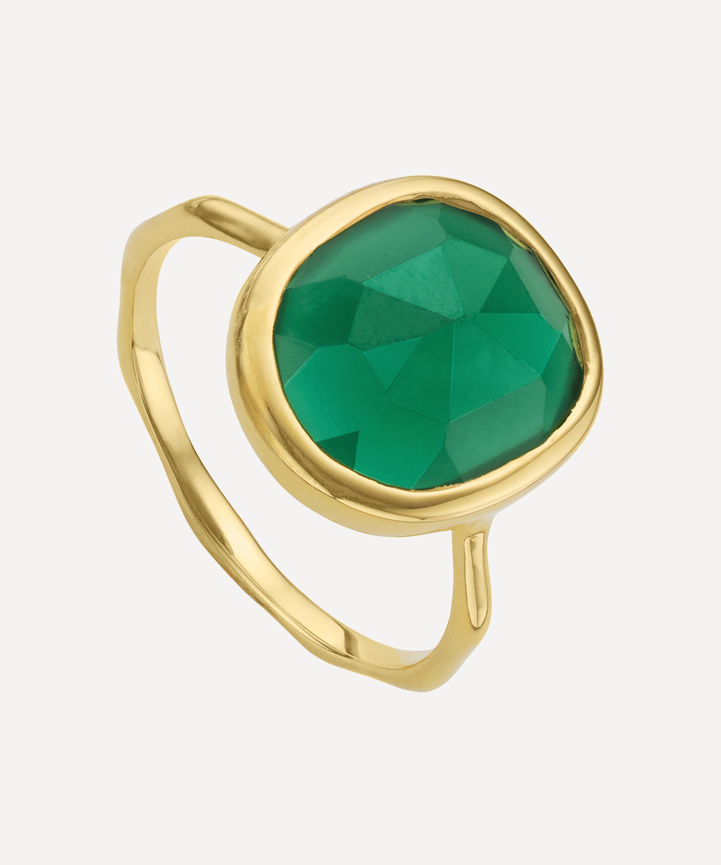 Monica Vinader - Gold Plated Vermeil Silver Siren Medium Green Onyx Stacking Ring image number 