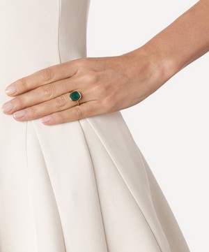 Monica Vinader - Gold Plated Vermeil Silver Siren Medium Green Onyx Stacking Ring image number 1