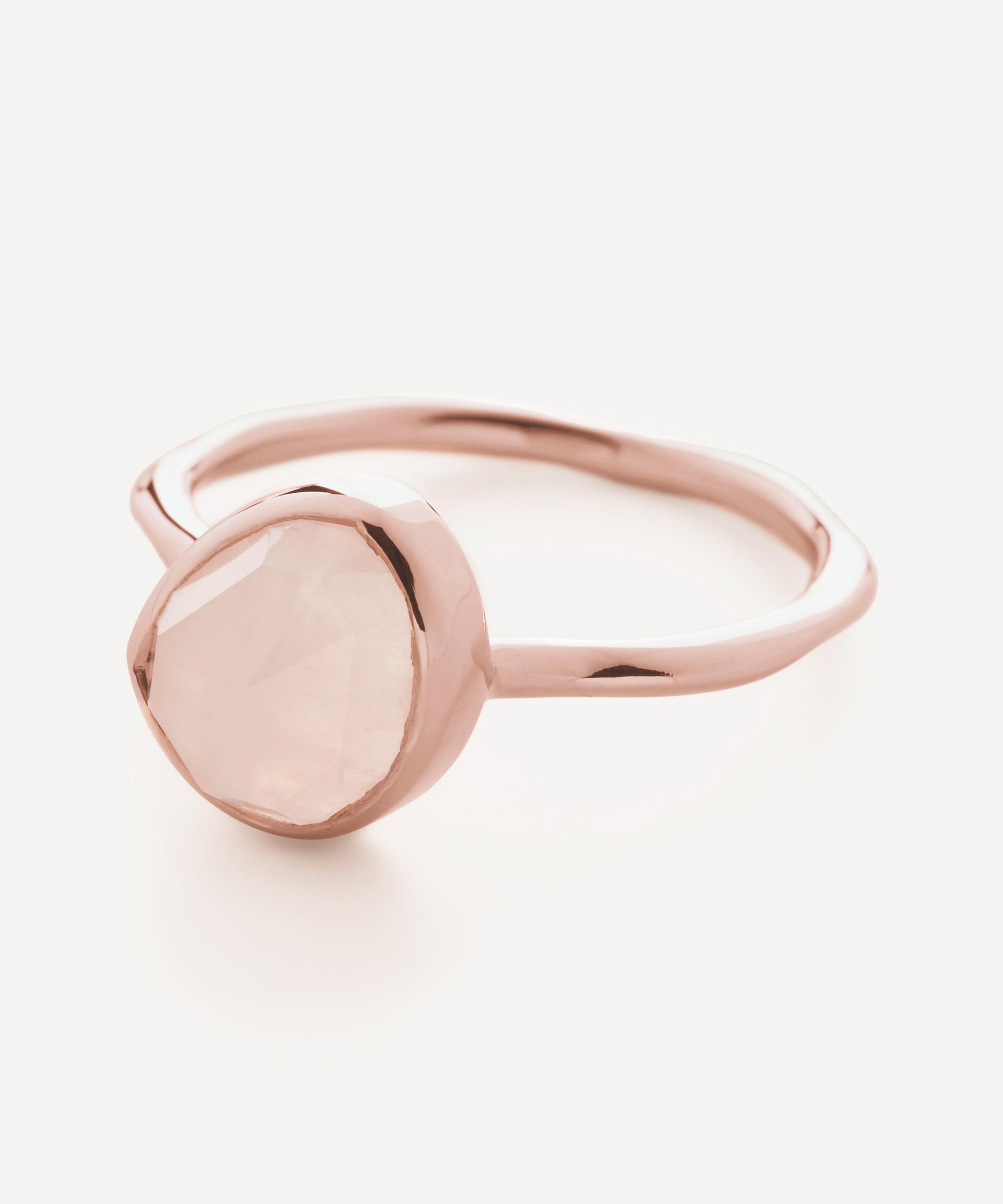 Monica Vinader - Rose Gold Plated Vermeil Silver Siren Rose Quartz Stacking Ring image number 1