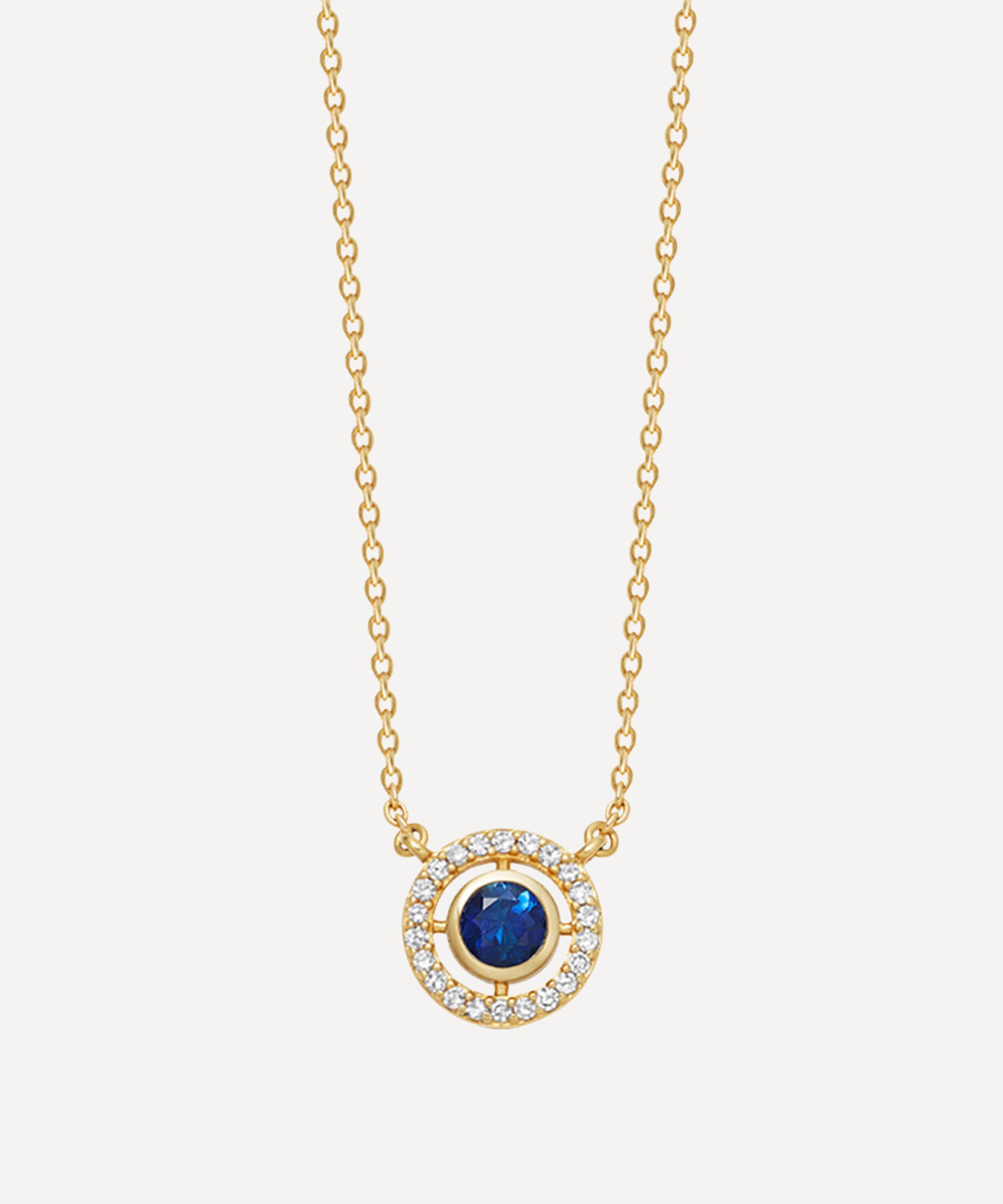 Astley Clarke - 14ct Gold Mini Icon Aura Blue Sapphire and Diamond Pendant Necklace image number 0