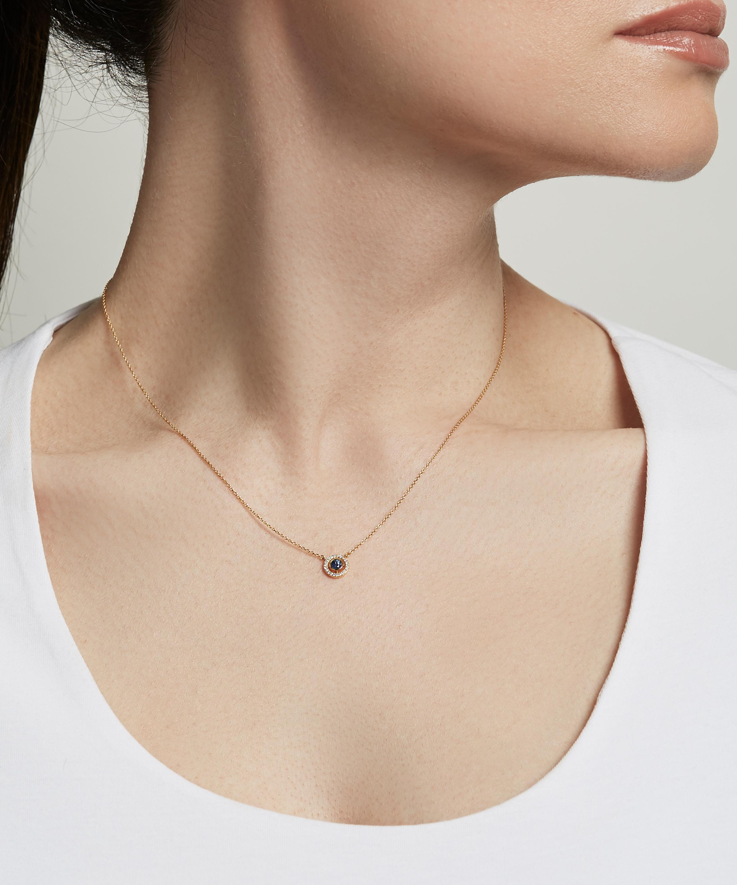Astley Clarke - 14ct Gold Mini Icon Aura Blue Sapphire and Diamond Pendant Necklace image number 1