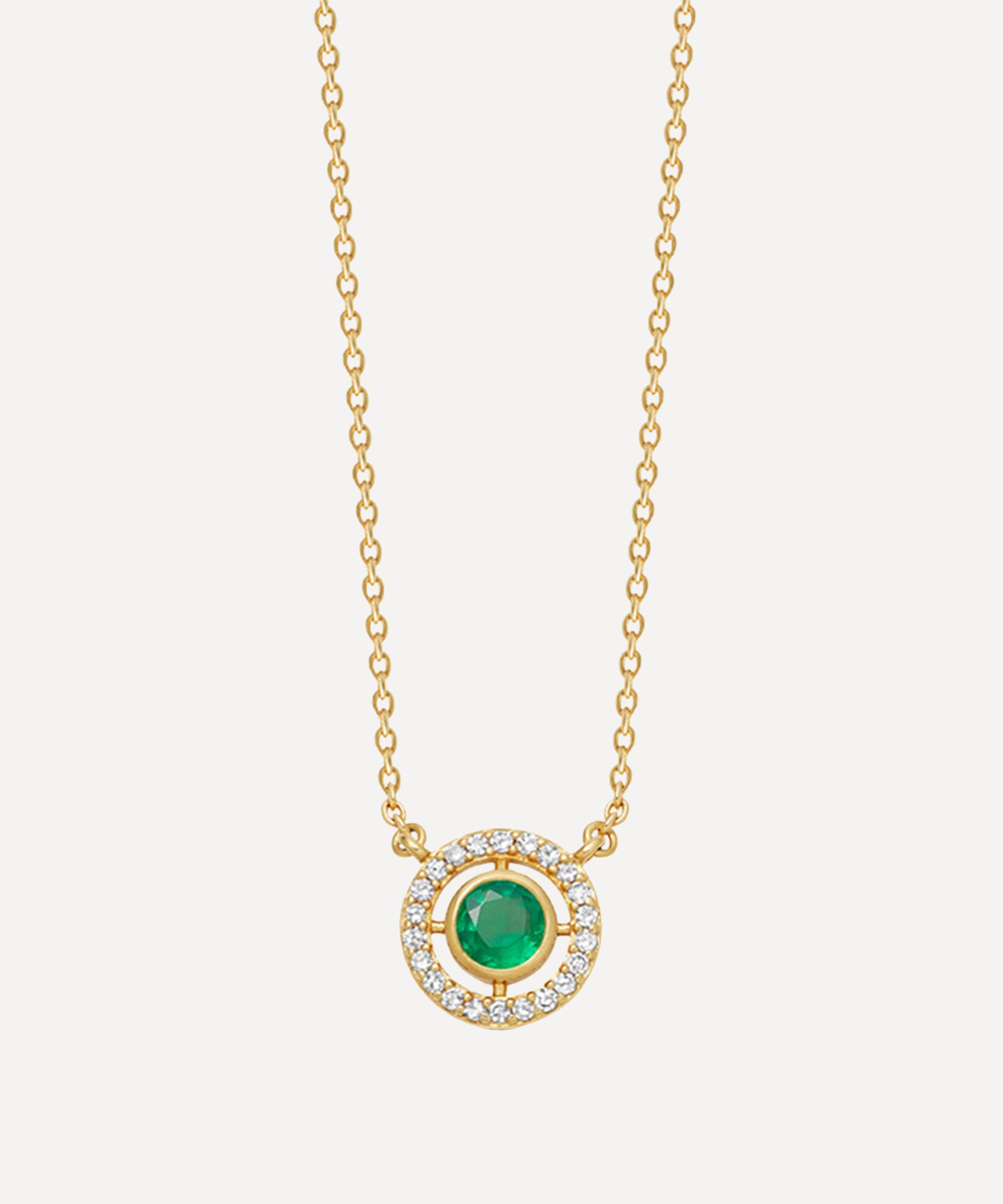 Astley Clarke - 14ct Gold Mini Icon Aura Emerald and Diamond Pendant Necklace image number 0