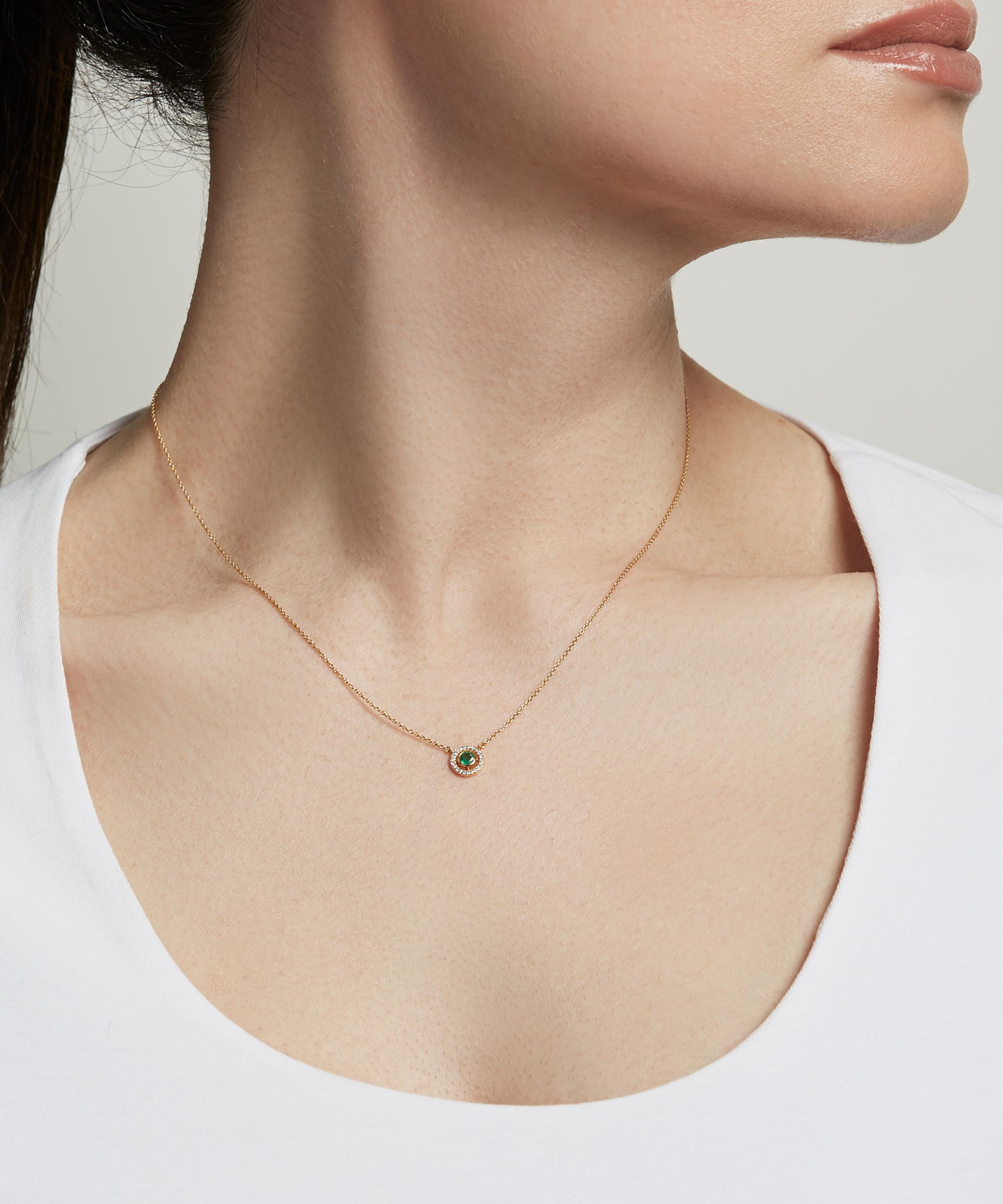 Astley Clarke - 14ct Gold Mini Icon Aura Emerald and Diamond Pendant Necklace image number 1