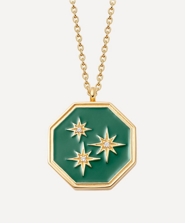 Astley Clarke - Gold Plated Vermeil Silver Celestial Green Enamel Constellation Locket Necklace image number null