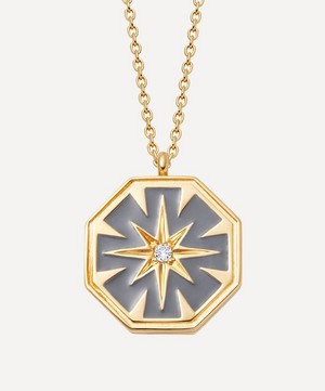 Astley Clarke - Gold Plated Vermeil Silver Celestial Grey Enamel Dial Locket Necklace image number 0