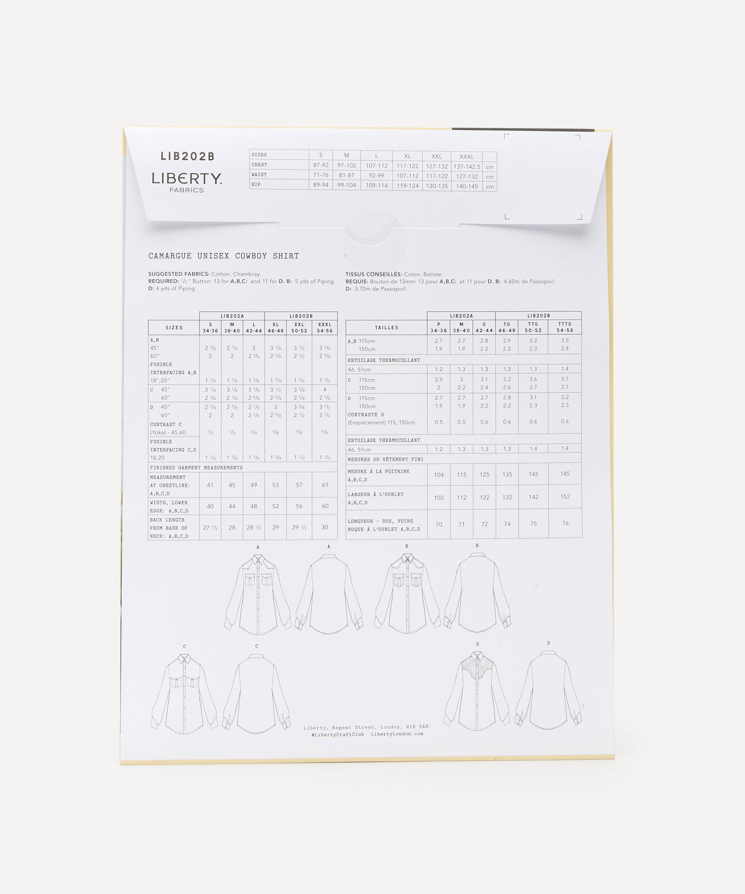 Liberty Fabrics- Camargue Cowboy Shirt Sewing Pattern Size XL-XXL image number 2