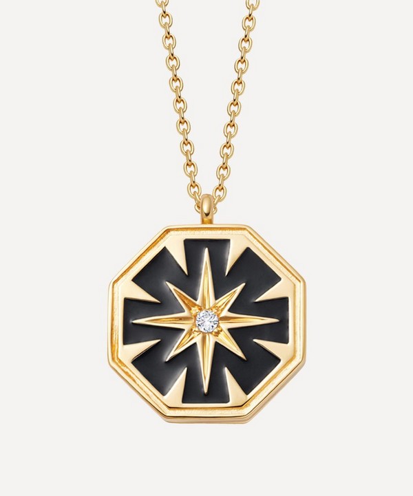 Astley Clarke - Gold Plated Vermeil Silver Celestial Black Enamel Dial Locket Necklace image number null