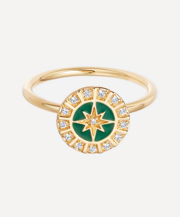 Astley Clarke - Gold Plated Vermeil Silver Celestial Green Enamel Astra Ring image number null