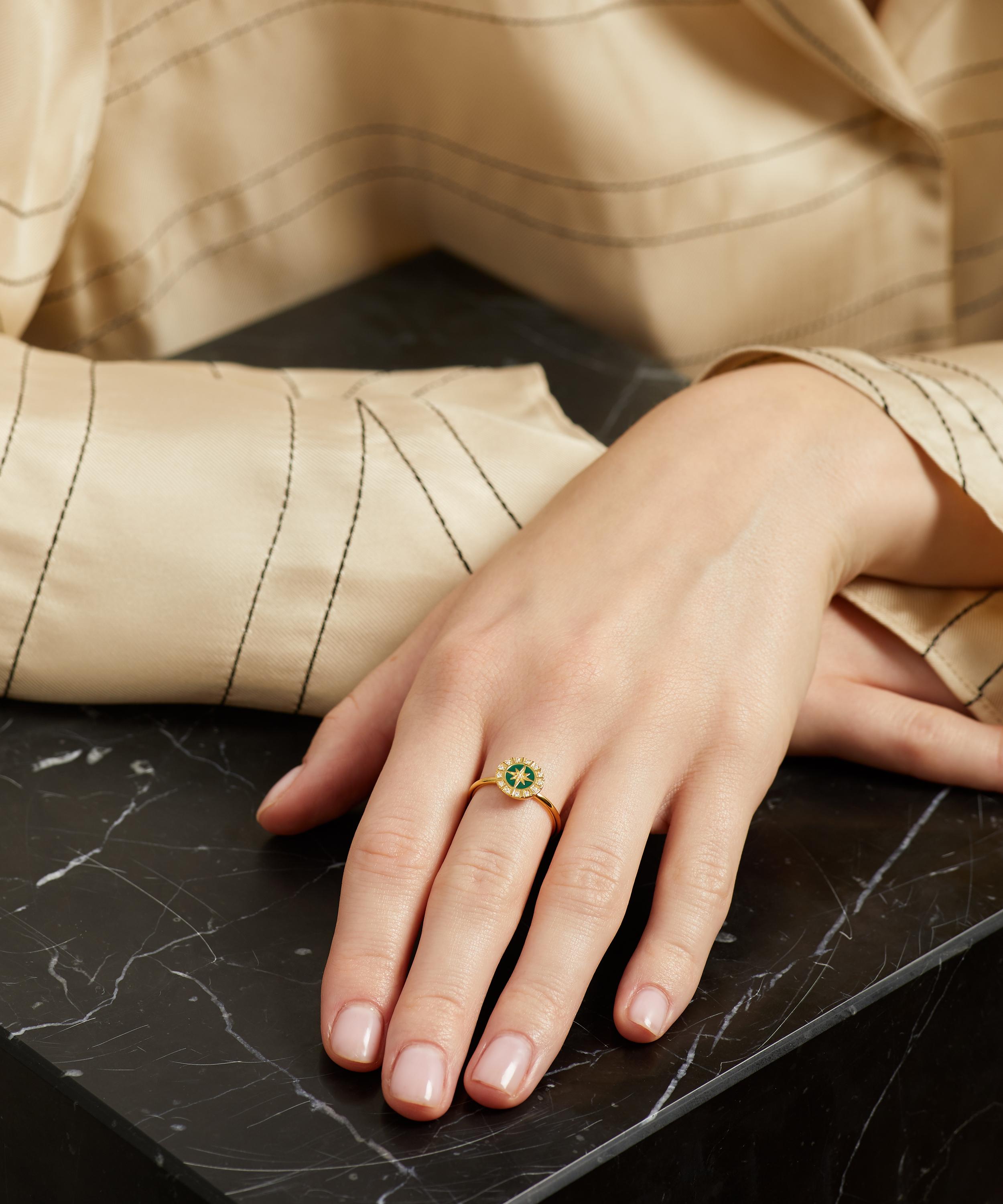 Astley Clarke - Gold Plated Vermeil Silver Celestial Green Enamel Astra Ring image number 1