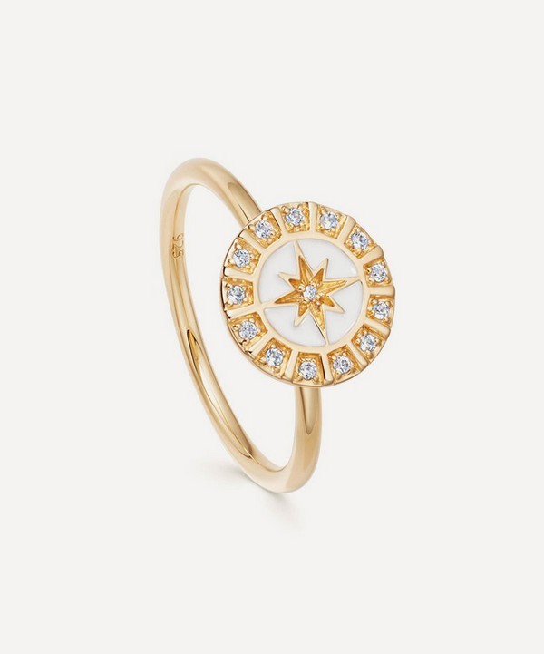 Astley Clarke - Gold Plated Vermeil Silver Celestial White Enamel Astra Ring image number null