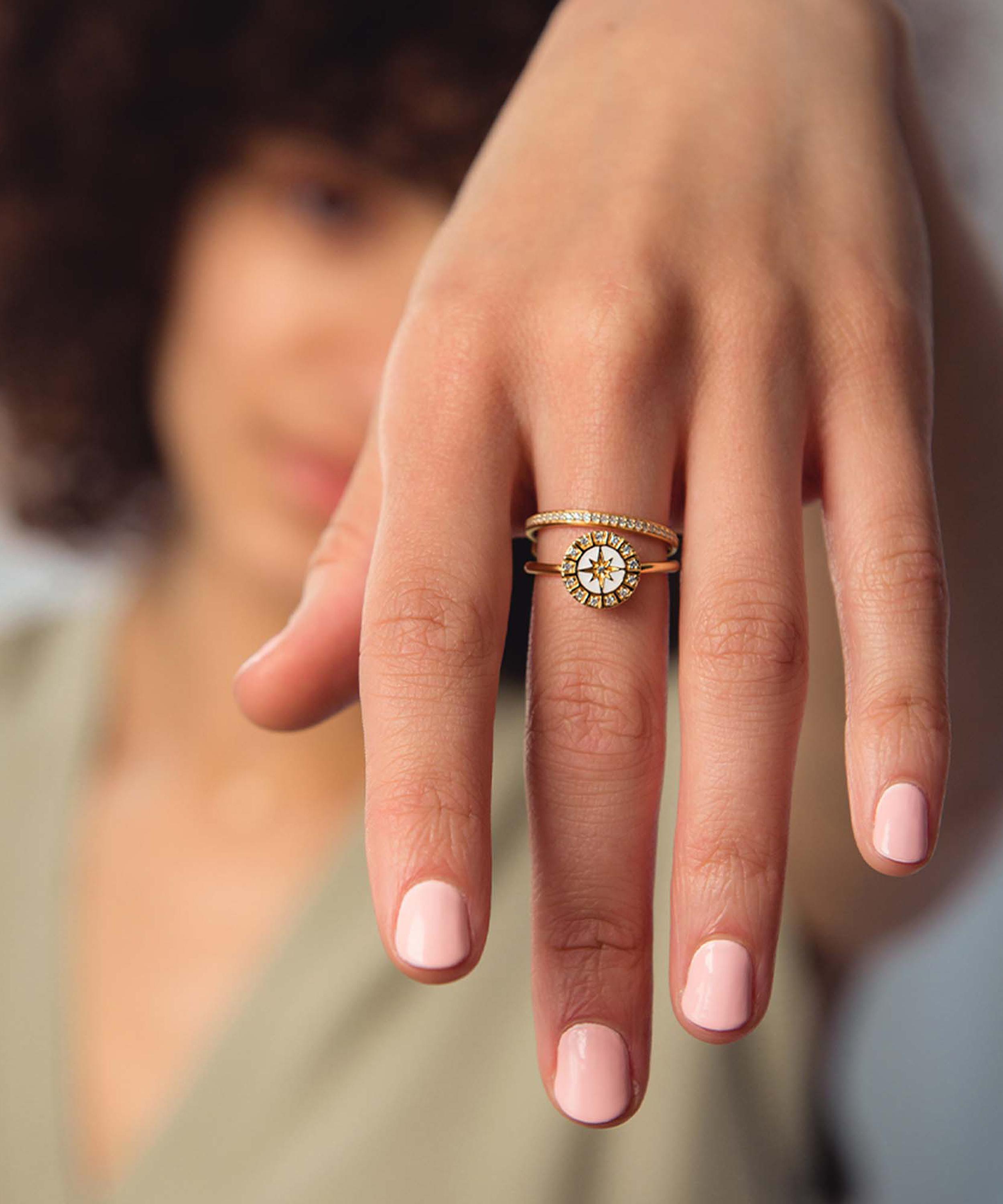 Astley Clarke - Gold Plated Vermeil Silver Celestial White Enamel Astra Ring image number 1