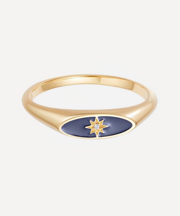 Astley Clarke - Gold Plated Vermeil Silver Celestial Blue Enamel Orbit Signet Ring image number null