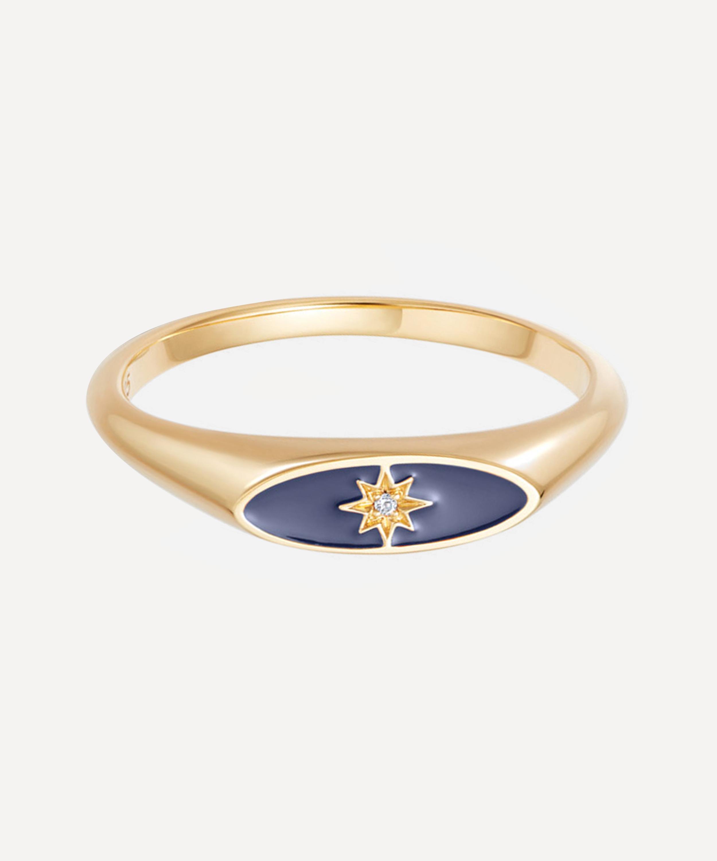 Astley Clarke - Gold Plated Vermeil Silver Celestial Blue Enamel Orbit Signet Ring image number 0
