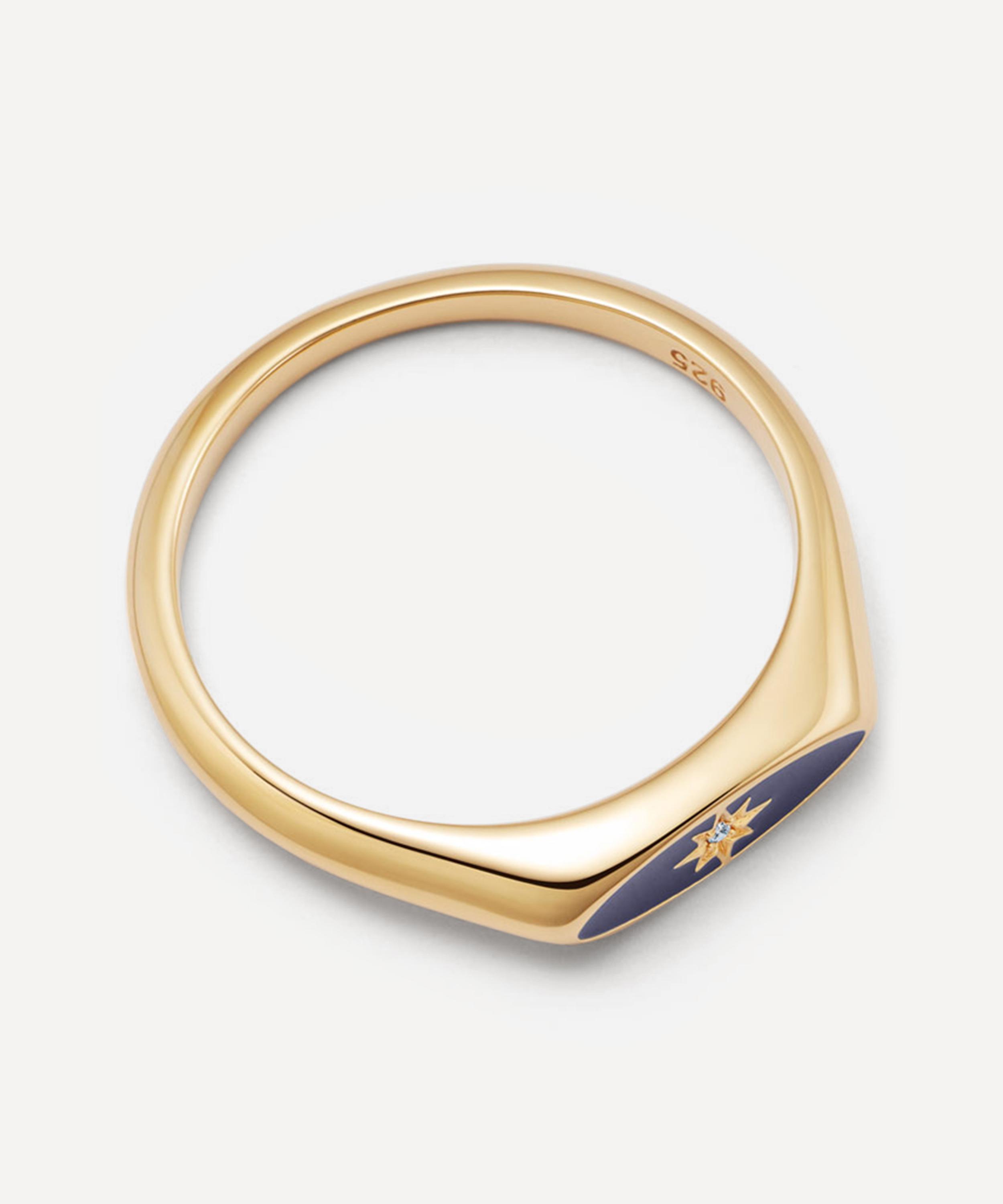 Astley Clarke - Gold Plated Vermeil Silver Celestial Blue Enamel Orbit Signet Ring image number 2