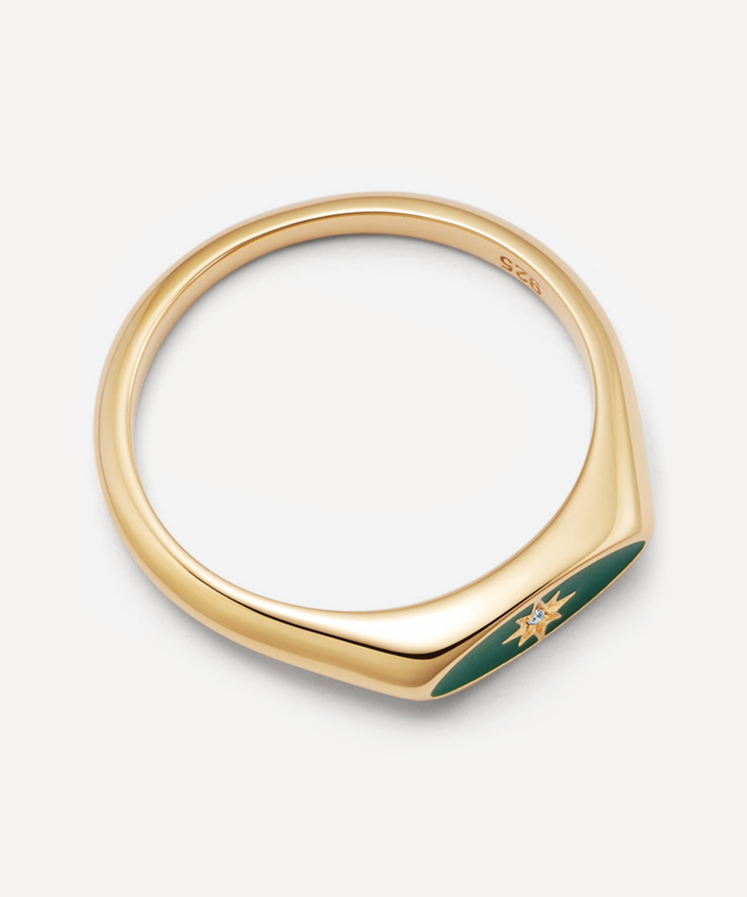 Astley Clarke - Gold Plated Vermeil Silver Celestial Green Enamel Orbit Signet Ring image number 2