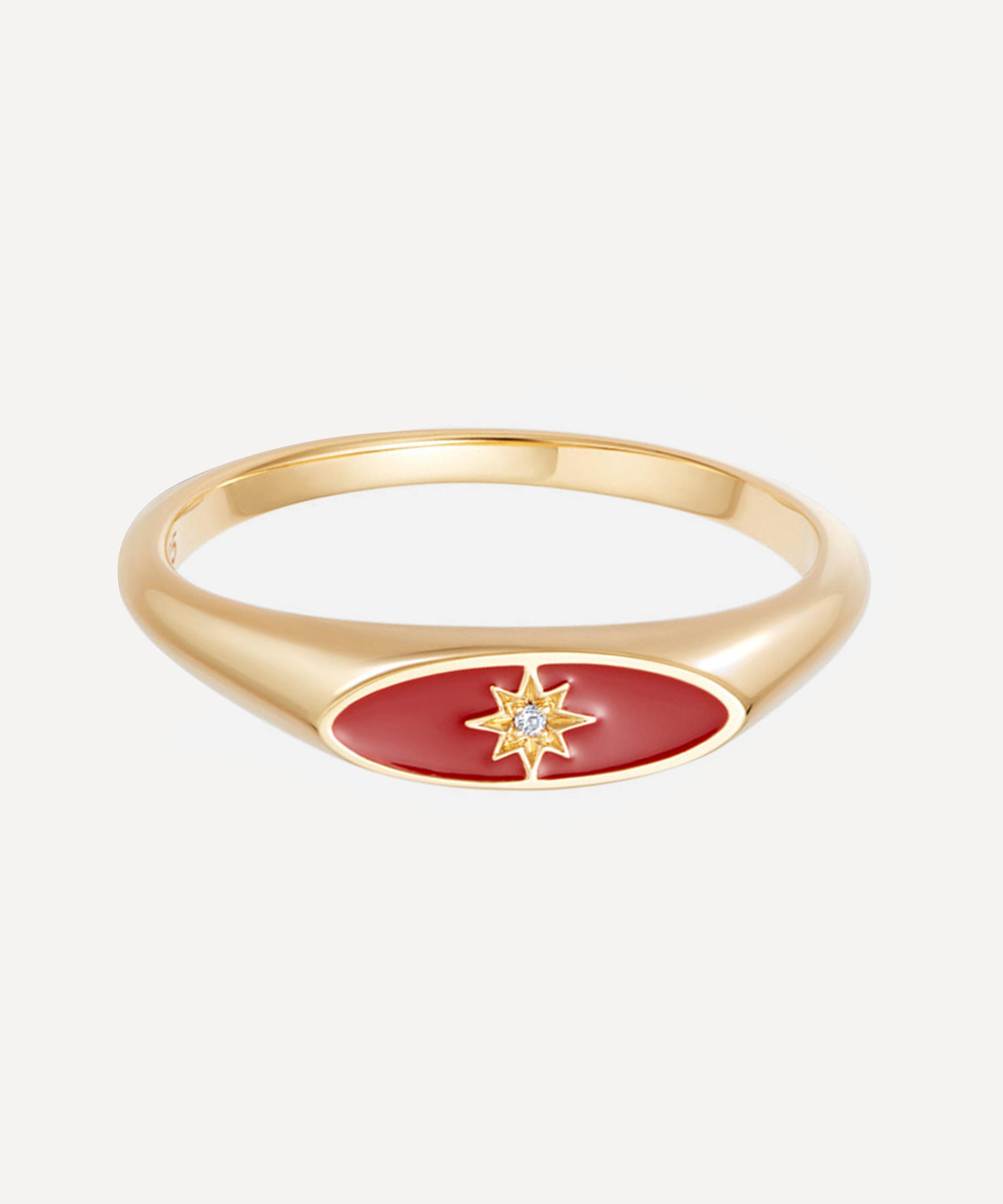 Astley Clarke - Gold Plated Vermeil Silver Celestial Red Enamel Orbit Signet Ring image number null