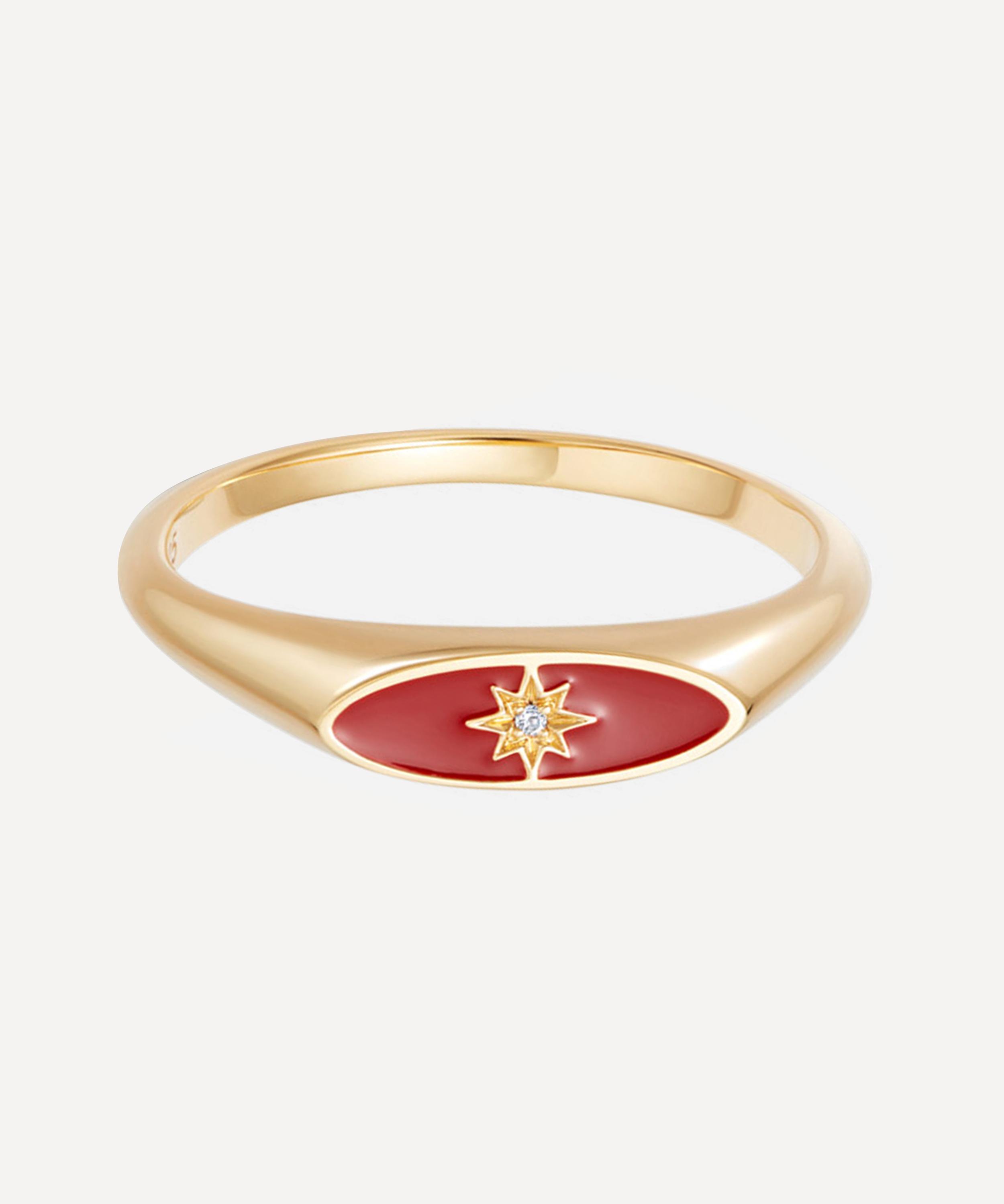 Astley Clarke - Gold Plated Vermeil Silver Celestial Red Enamel Orbit Signet Ring image number 