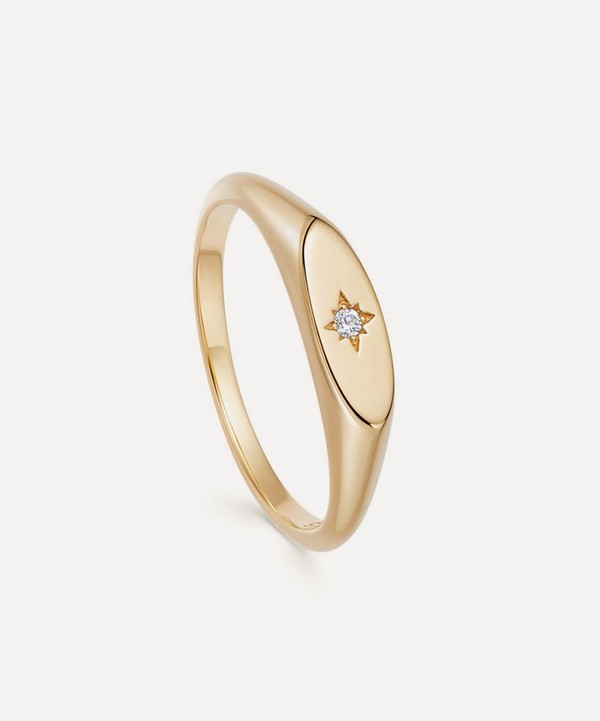 Astley Clarke - Gold Plated Vermeil Silver Celestial Orbit White Sapphire Signet Ring