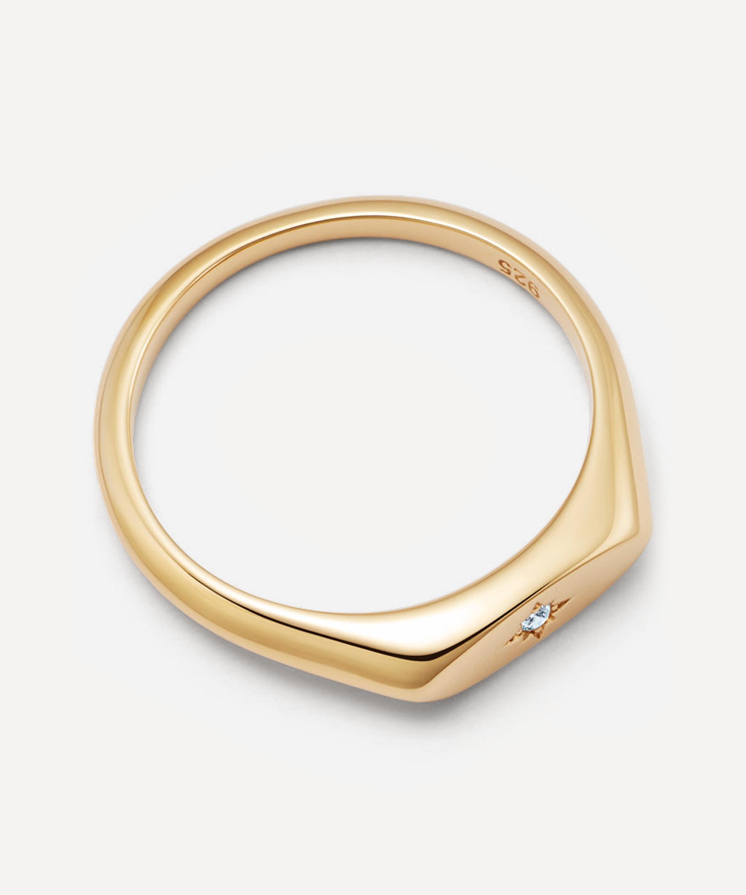 Astley Clarke - Gold Plated Vermeil Silver Celestial Orbit White Sapphire Signet Ring image number 2