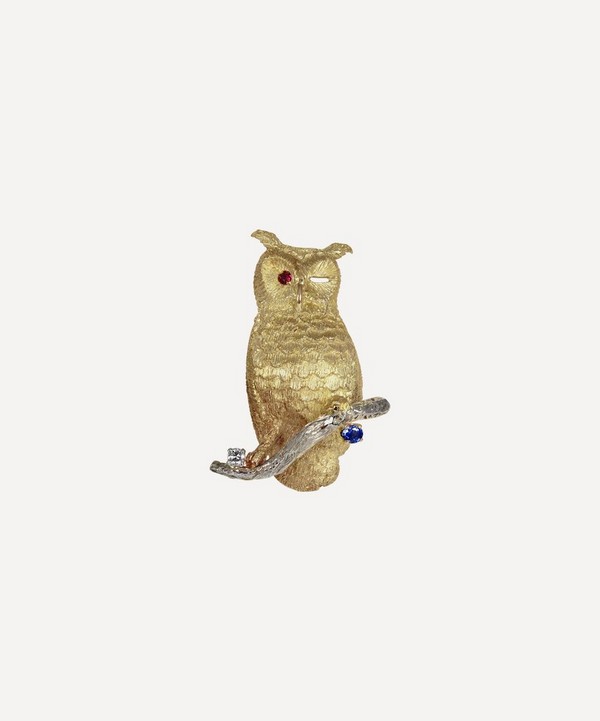 Kojis - 14ct Gold Multi-Stone Owl Brooch image number null