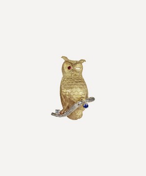 Kojis - 14ct Gold Multi-Stone Owl Brooch image number 0