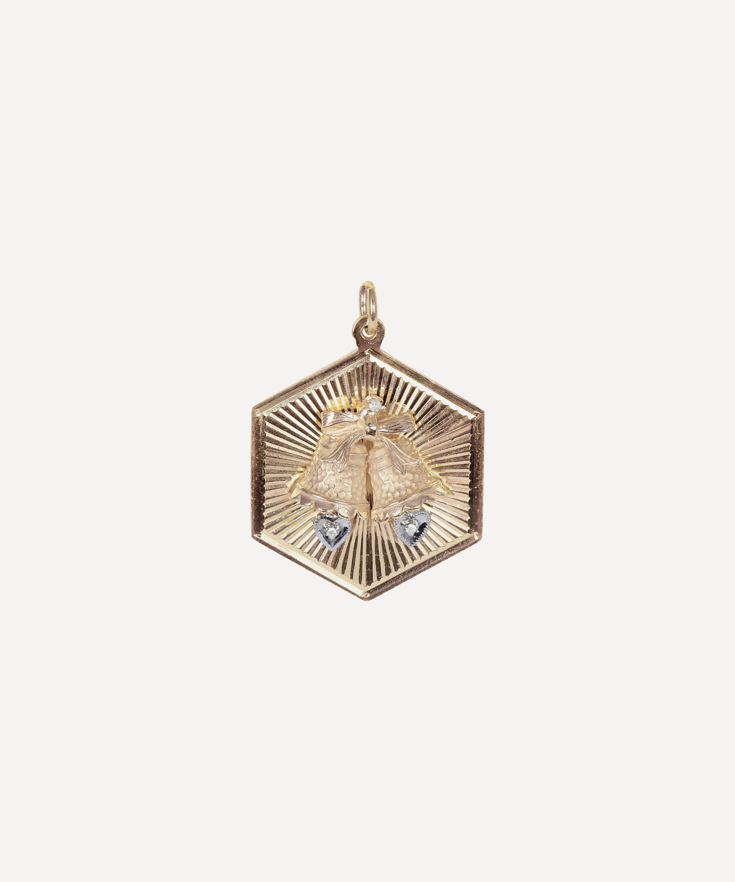 Kojis - 14ct Gold 1930s Diamond Wedding Bells Charm image number 0