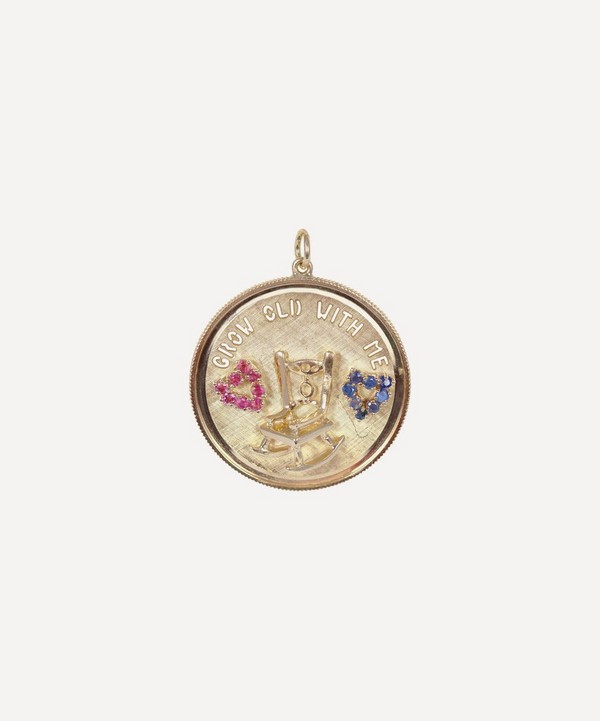 Kojis - Gold Grow Old With Me Ruby and Sapphire Medallion Charm image number null