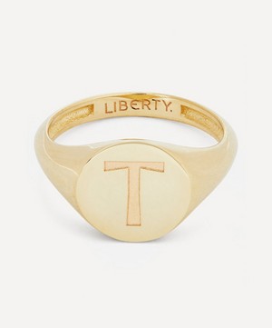 Liberty - 9ct Gold Initial Liberty Signet Ring - T image number 0