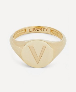 Liberty - 9ct Gold Initial Liberty Signet Ring - V image number 0