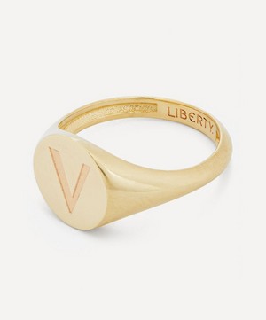 Liberty - 9ct Gold Initial Liberty Signet Ring - V image number 2