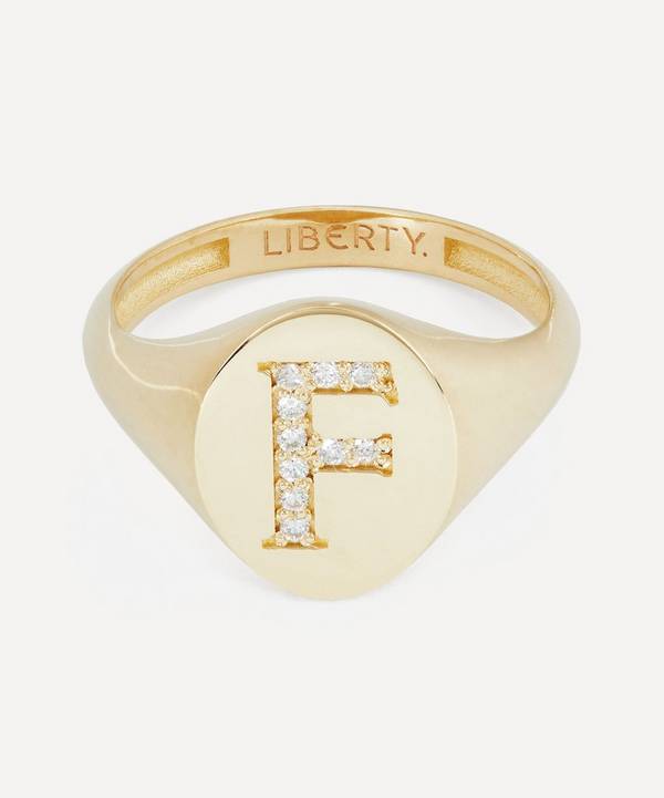 Liberty - 9ct Gold and Diamond Initial Liberty Signet Ring - F