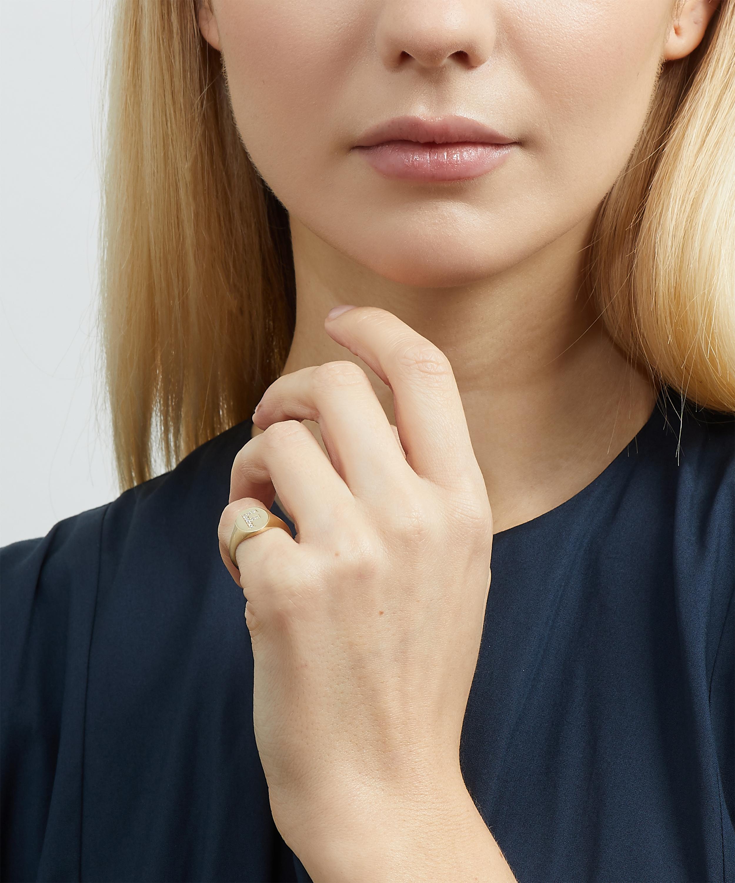 Liberty - 9ct Gold and Diamond Initial Liberty Signet Ring - F image number 1