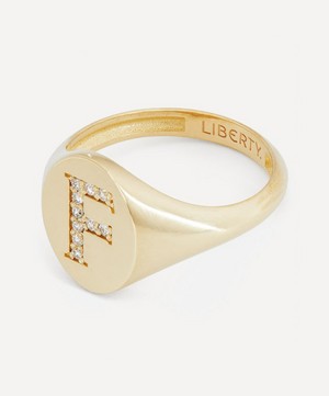 Liberty - 9ct Gold and Diamond Initial Liberty Signet Ring - F image number 2